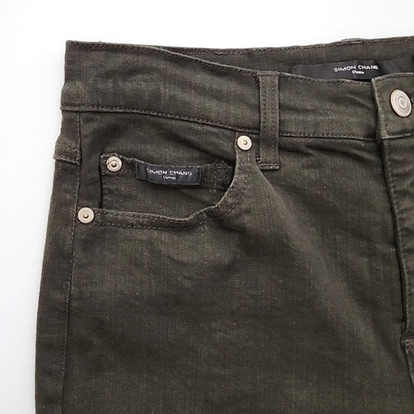 Simon Chang Women's Khaki Brown  Denim Jeans Straight Leg Stretch Size 2 - Picture 7 of 16